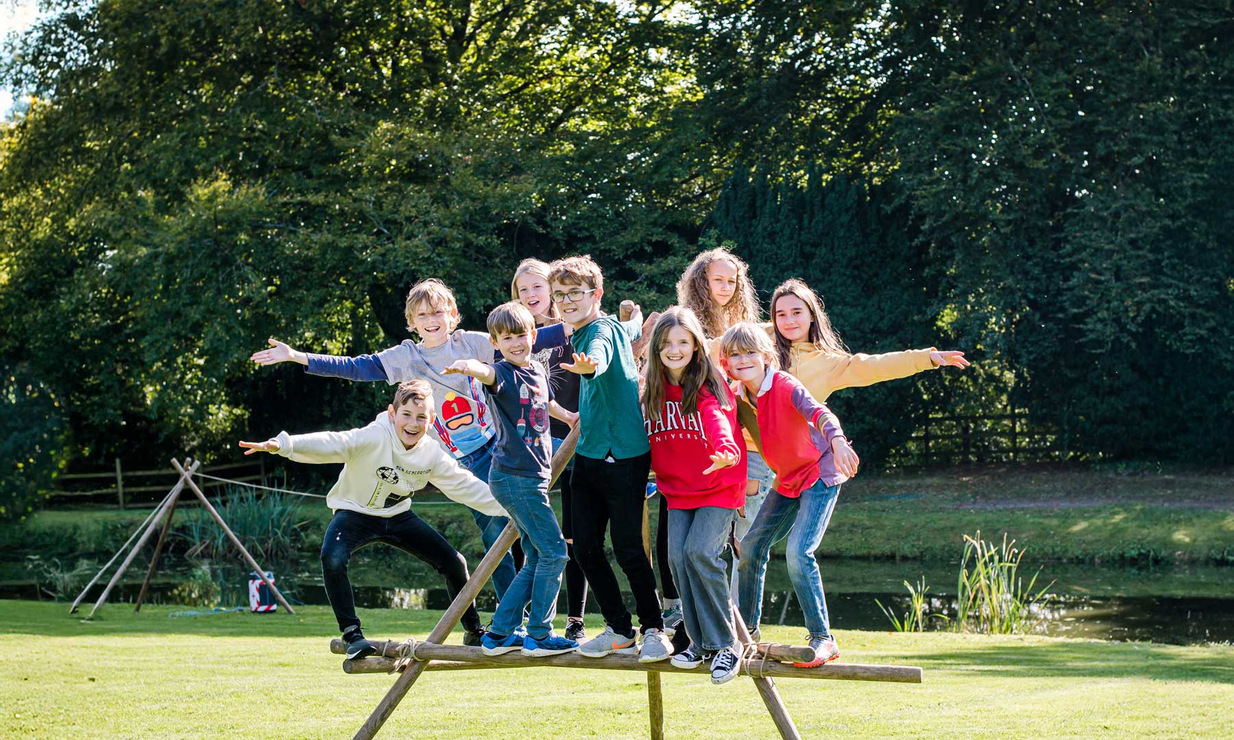 Children team-building class outdoors
